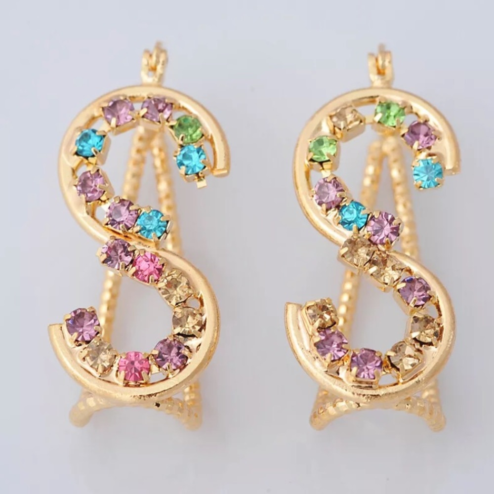 Gold Dollar Sign Snake-Like Earrings